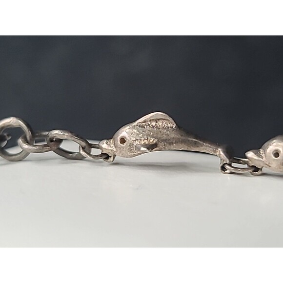 925 Sterling Silver Dolphin Link Bracelet Vintage - Picture 4 of 10
